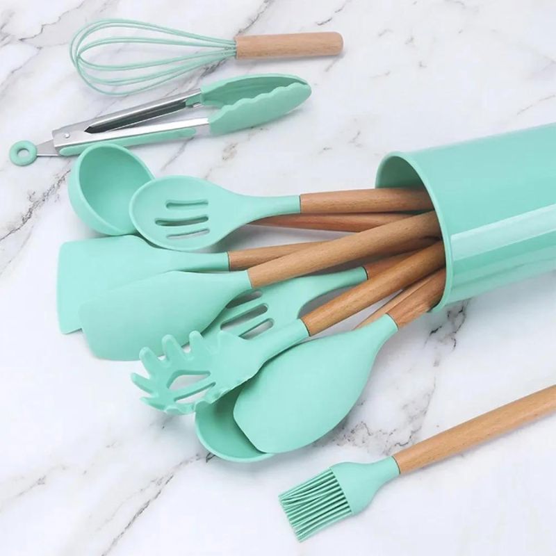 Kit de Utensílios de Cozinha Silicone Master 12 Peças Kit de Utensílios de Cozinha de Silicone com 12 Peças Superfacilita Verde água 
